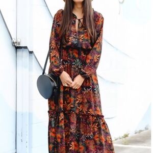 H&M Multicolor Floral Long Sleeve Dress Sz 2